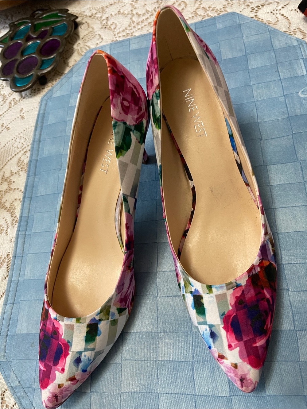 Nine West Floral Pointed Toe Pumps in Pink and Green